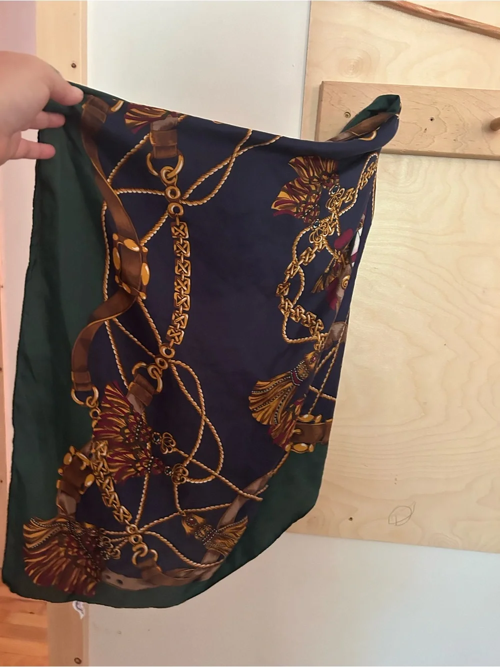 Talbots vintage 100 silk tassel print square scarf XL